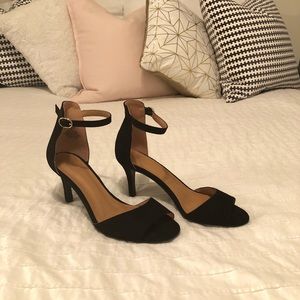 Black Suede Open Toed Heals